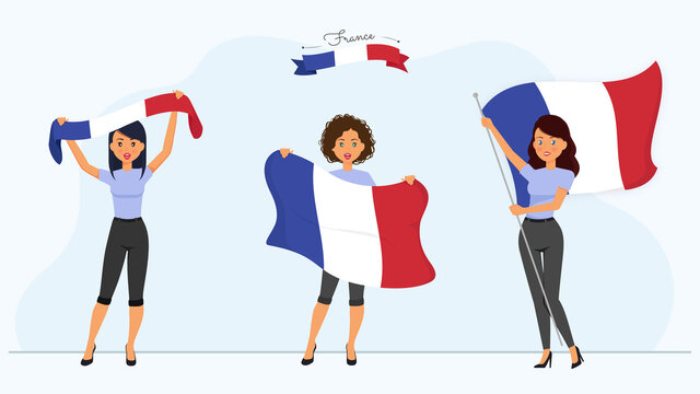 French women characters with flags of France