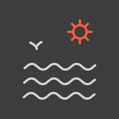 Sea waves and sun vector icon on dark background