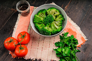 Bunches of green broccoli ready to cook 