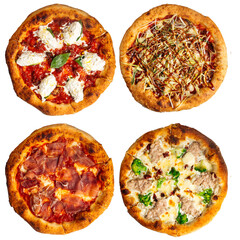 Isolated many different italian pizza menu design collage