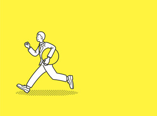 スーツ姿で走る若い男性 笑顔