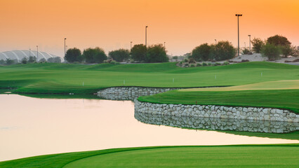 Sunrise in Qatar foundation golf club. Qatar golf club