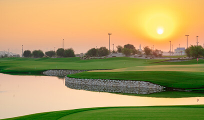 Sunrise in Qatar foundation golf club. Qatar golf club