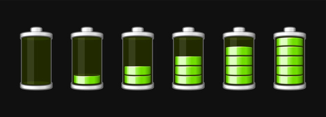 Battery Charge Level Icons Set Accumulator Indicator Design. Vector