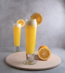 Refreshing freshly made fruit juice on a glass , Fresh Orange juice
