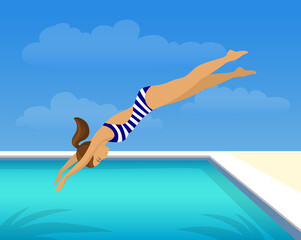 girl diving jumping into swimming pool