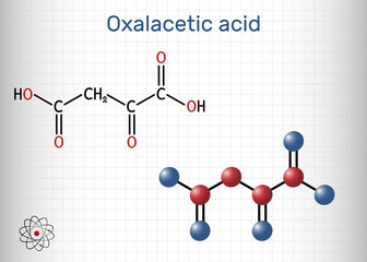 Oxaloacetic acid, oxalacetic acid, OAA, oxaloacetate molecule. It is oxodicarboxylic acid,  metabolic intermediate. Sheet of paper in a cage