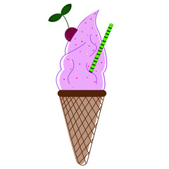 Image of an ice cream with a cherry and a crunchy stick.