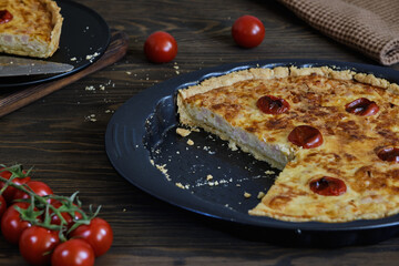 Kish Lauren with smoked meat and cheese in a baking dish