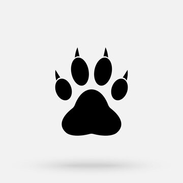 illustration. Wolf paw prints logo. Black on white background. Animal paw print with claws.