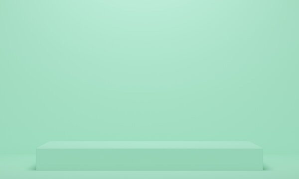Long rectangular podium on mint background. 3d rendering