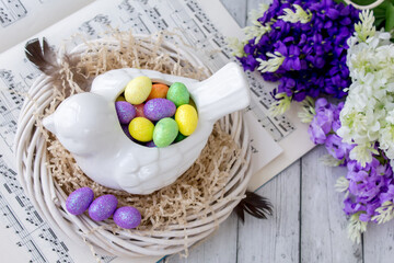 Easter decoration with bird and eggs