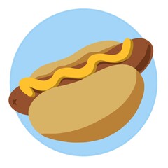 hot dog illustration on blue background. It can be used as an icon or a sticker