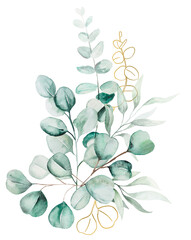 Watercolor eucaliptus leaves bouquet illustration