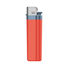 a red gas lighter in a plastic case. Vector illustration isolated on white background.