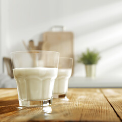 Table background of free space and cold milk 