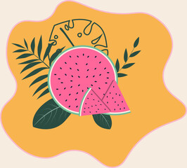 vector poster with abstract fruit set. flat image of a fruit with a juicy splash of bright colors.