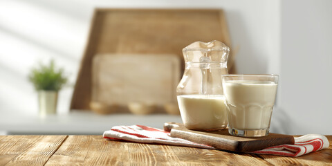 Table background of free space and cold milk 