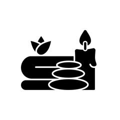 Spa black glyph icon. Luxurious spa facilities and signature spa treatments. Offering special activity for improving customer health. Silhouette symbol on white space. Vector isolated illustration