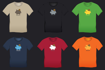 Bitcoin and saving piggy bank, multicolor collection of t-shirt designs raster