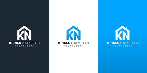 KN Logo design, KN icon, real estate logo design with KN, real estate logo icon with blue white and dark color