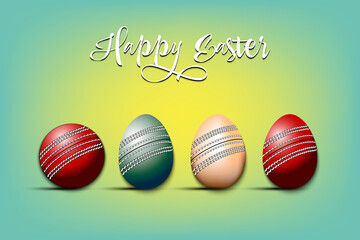 Happy Easter. Cricket ball and eggs