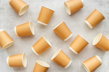 Eco paper coffee cups pattern. Top view