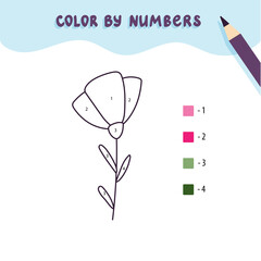Color cute flower by number. Educational math game for children. Coloring page.