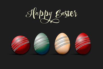 Happy Easter. Cricket ball and eggs