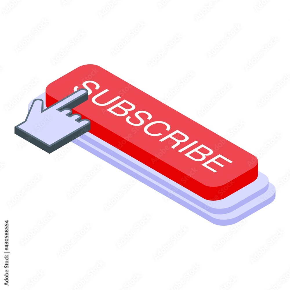 Poster click subscribe icon. isometric of click subscribe vector icon for web design isolated on white back