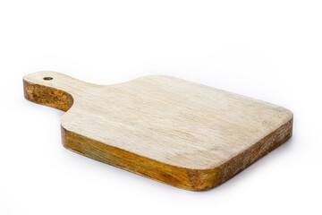 chopping board, handmade wooden kitchen board, vintage rustic kitchen utensil, isolated white background