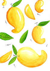 A fun, vibrant, bright illustration featuring the famous Indian Alphonso Mangoes, King of Fruits.