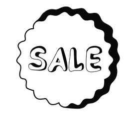 Hand drawn sale tag in doodle style. Online shopping concept. Sale symbol. Isolated on white background