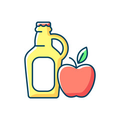 Cider to go RGB color icon. Fermented apple juice. Expressed fruit beverage. Alcoholic, nonalcoholic varieties. Apple, lemon, citrus cider. Health-enhancing antioxidants. Isolated vector illustration