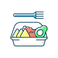 Family-style meals takeout RGB color icon. Dinner for parents and kids. Perfectly-portioned ingredients. Delivery from local restaurants. Home cooking. Lunch package. Isolated vector illustration