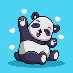 Panda with Cute Pose Cartoon. Vector Icon Illustration, Isolated on Premium Vector