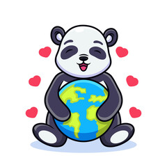 Panda Hug Earth Cartoon. Vector Icon Illustration, Isolated on Premium Vector