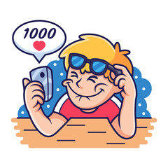 Boy Playing Phone with Cute Expression Cartoon. Vector Icon Illustration, Isolated on Premium Vector