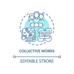 Collective works concept icon. Copyright law idea thin line illustration. Assemblage into collective whole. Periodical issue, encyclopedia. Vector isolated outline RGB color drawing. Editable stroke