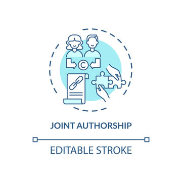 Joint authorship concept icon. Copyright law special rule idea thin line illustration. Joint work. Sharing rights for one publication. Vector isolated outline RGB color drawing. Editable stroke