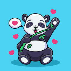 Panda Eat Bamboo Cartoon. Vector Icon Illustration, Isolated on Premium Vector
