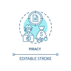 Piracy concept icon. Copyright infringement type idea thin line illustration. Stolen profits. Illegal copyrighted work disseminating. Vector isolated outline RGB color drawing. Editable stroke
