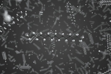 Pentadecane molecule made with balls, conceptual molecular model. Chemical 3d rendering