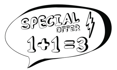 Hand drawn Special offer  text in doodle style. Buy two get one free. Online shopping concept. Isolated on white background