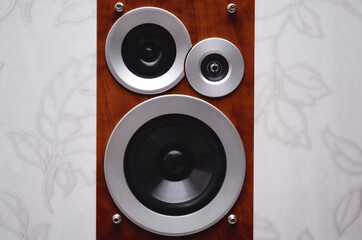 Audio equipment. Vintage speaker on a white background.