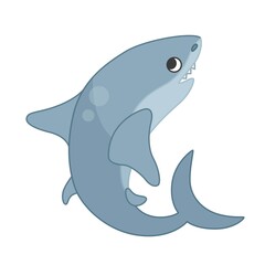Collection of marine animals in cartoon style. Vector illustration of shark.
