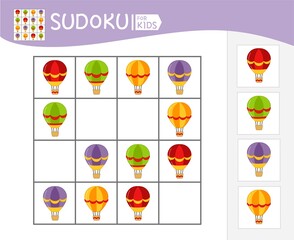 Sudoku game for children with pictures. Kids activity sheet. 