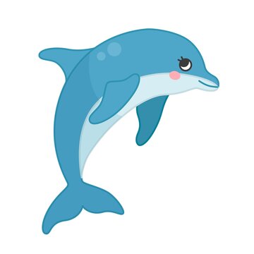 Collection of marine animals in cartoon style. Vector illustration of dolphin.
