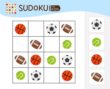 Sudoku game for children with pictures. Kids activity sheet. 