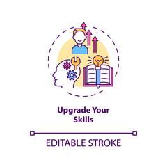 Upgrade your skills concept icon. Look for ways to develop new skills idea thin line illustration. Learn more new information. Vector isolated outline RGB color drawing. Editable stroke